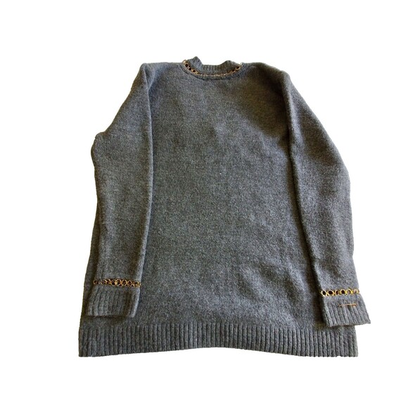Zara women's sweater, V neck, Gray, Small, with Brass trim, neck & Cuffs - Picture 9 of 13